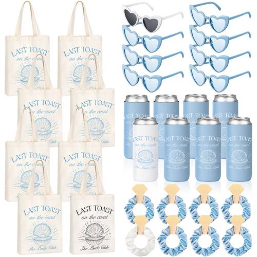 32pcs party supply kit for a celebration including farewell gifts for bridesmaid bags glasses and cooler sleeves