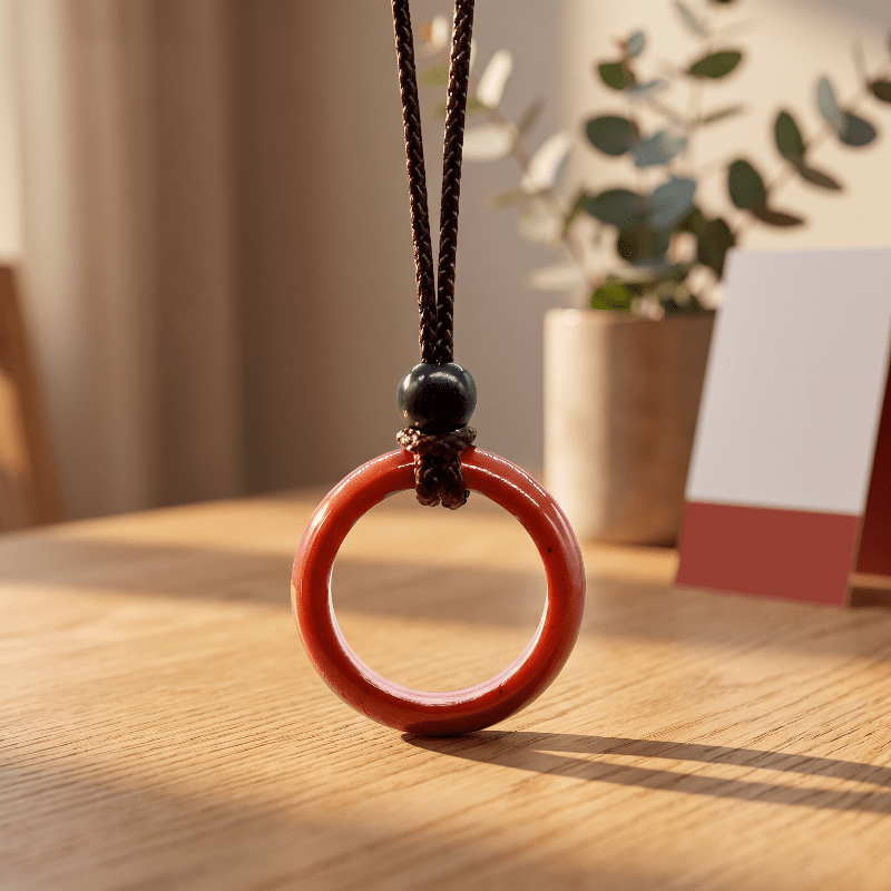 Natural Red Stone Ring Necklace, Bohemian Pendant Gift