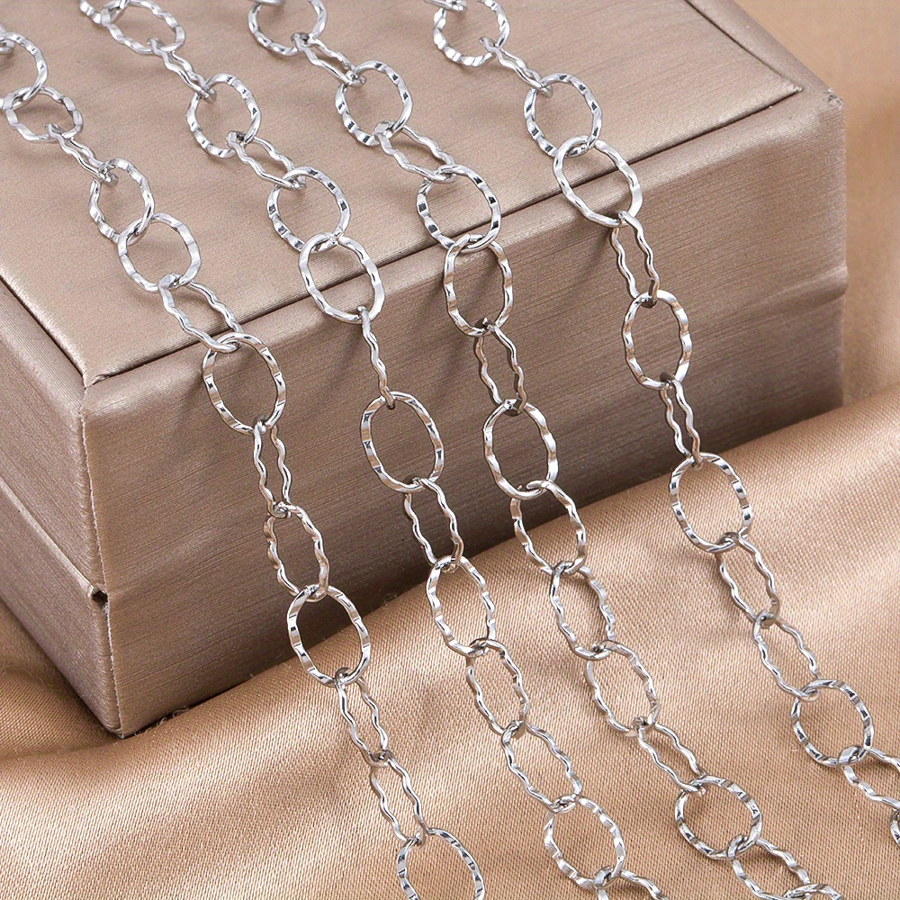 TEMU 1 Meter Of Stylish Wavy Textured Oval Ring Connecting Chain Made Of Stainless Steel, Suitable For Necklace And Bracelet Additions