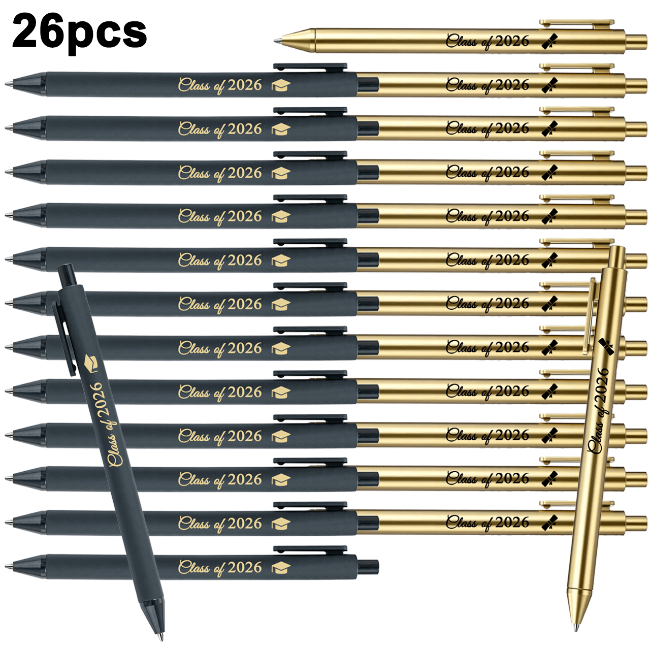 26pcs Golden&black 2026 Graduation Pen Bulk Class Of 2026 Gifts Graduation Ballpoint Pens Graduate Party Favors For School Supplies.