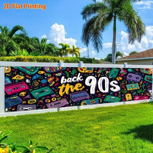 2d flat a back in the 1990s color radio patterns 1 2d pattern polyester decorative fence banner decoration flag outdoor lawn and wall decoration festival celebration outdoor party supplies