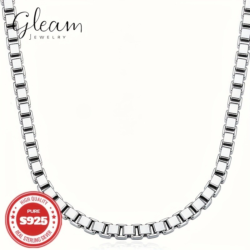 TEMU 925 Sterling Silvery, Box Necklace, Stylish And Easy, Wedding, Engagement Gift, Width 1mm