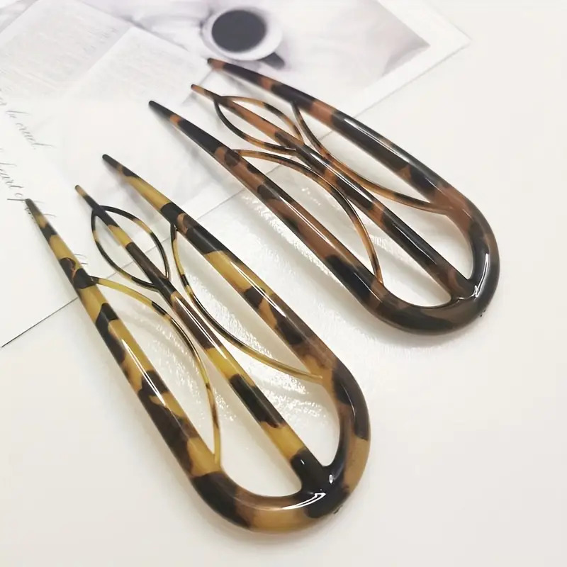 TEMU Set Of 2 Crystal U-shaped Hairpins, Oval Leopard Print Hair Additions, Perfect For Valentine's Day