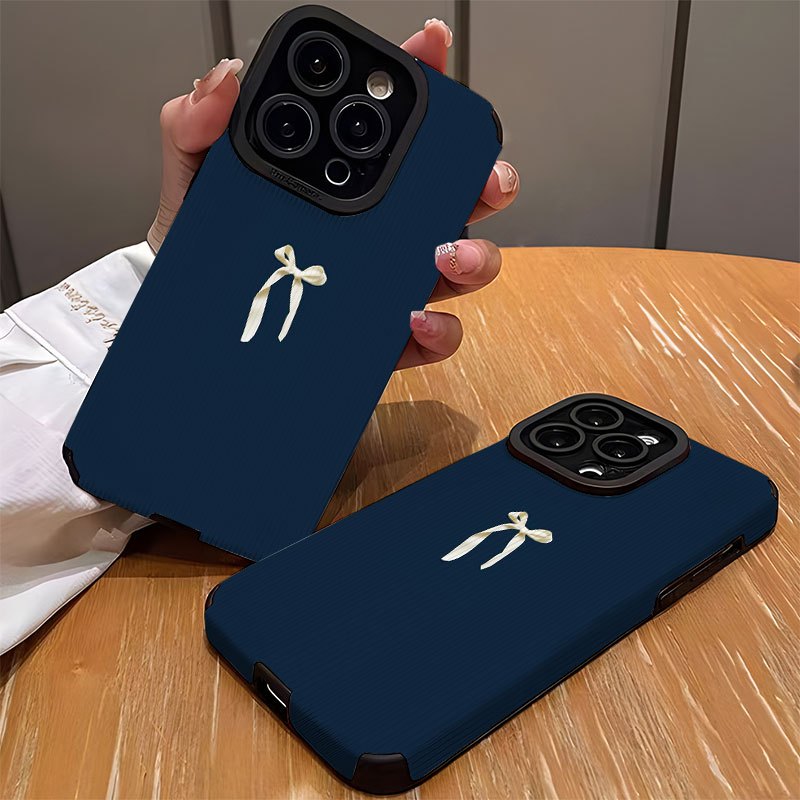 Blue Background White Bow Pattern Phone Case for iPhone 16/iPhone 16 Pro/iPhone 16 Plus/iPhone 16 Pro Max/iPhone 15/15Plus/15Pro/15ProMax, iPhone 14/14Plus/14Pro/14ProMax, iPhone 13/13Pro/13ProMax, iPhone 12/12Pro/12ProMax, iPhone 11/11pro/11Pro Max - Dirt Resistant and High Durability