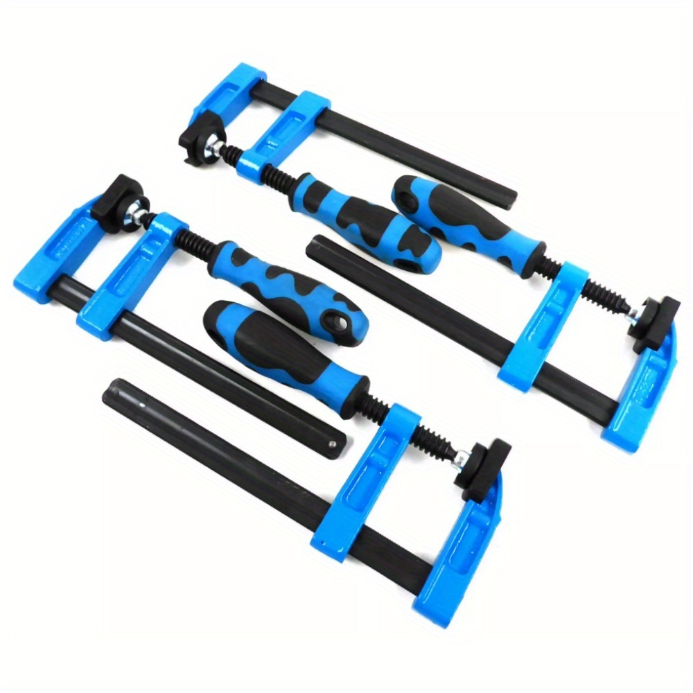 

4pcs Heavy-duty F-clamp Set, 6" & 12" Metal Rod Clamps With Blue Handles - , Woodworking Bar Clamps, Uncharged, Without Battery