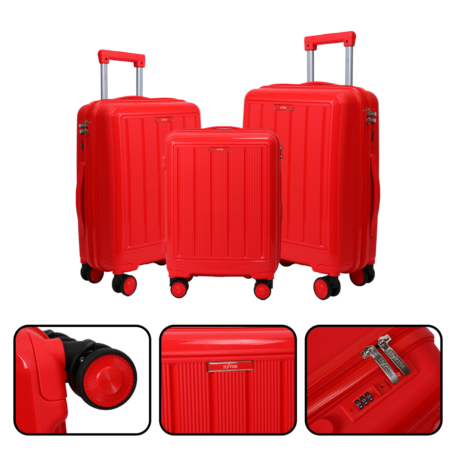 20+24+28 Inch 3pcs Pp Luggage Set, Vertical Ribbed Design Hard Shell Suitcases With , 360° Spinner Wheels, Lightweight Case
