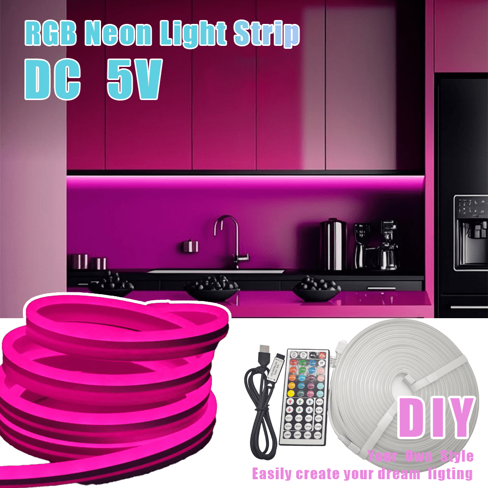 rgb led neonljusremsa med 44-knapps fjärrkontroll, usb-driven 1m/2m/ /5m flexibel belysning, flerfärgsalternativ (röd, , blå, rosa, vit, gul, , magenta) - enkel diy-installation med skruvmontering, kompatibel med smartphones och surfplattor för spelrum, vardagsrum, sovrum – till hemmabio & festdekor - hem & kök - Temu