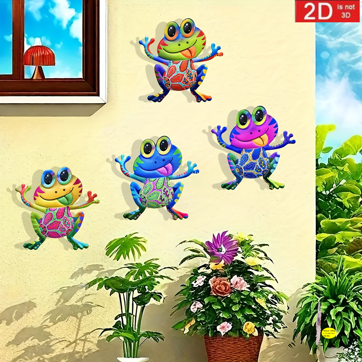 TEMU 2D Plat - 【2D Plat】 Décoration Murale Art Grenouille 4pcs en Acrylique 2D Plat, Décoration Murale Grenouille Colorée et , Convient pour la