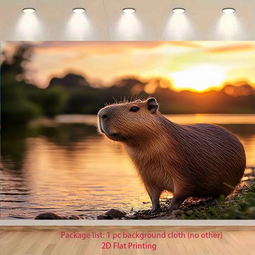 2d flat 1pc capybara wall mural cute capybara at edge with capybaras in uv printed backdrop for birthday wedding party decorations capybara themed events durable easy to clean animal print wallpaper alternative 2d flat design with vibrant colors anniversaries and themed parties guinea pig capybara motif backdrop decoration 2d flat