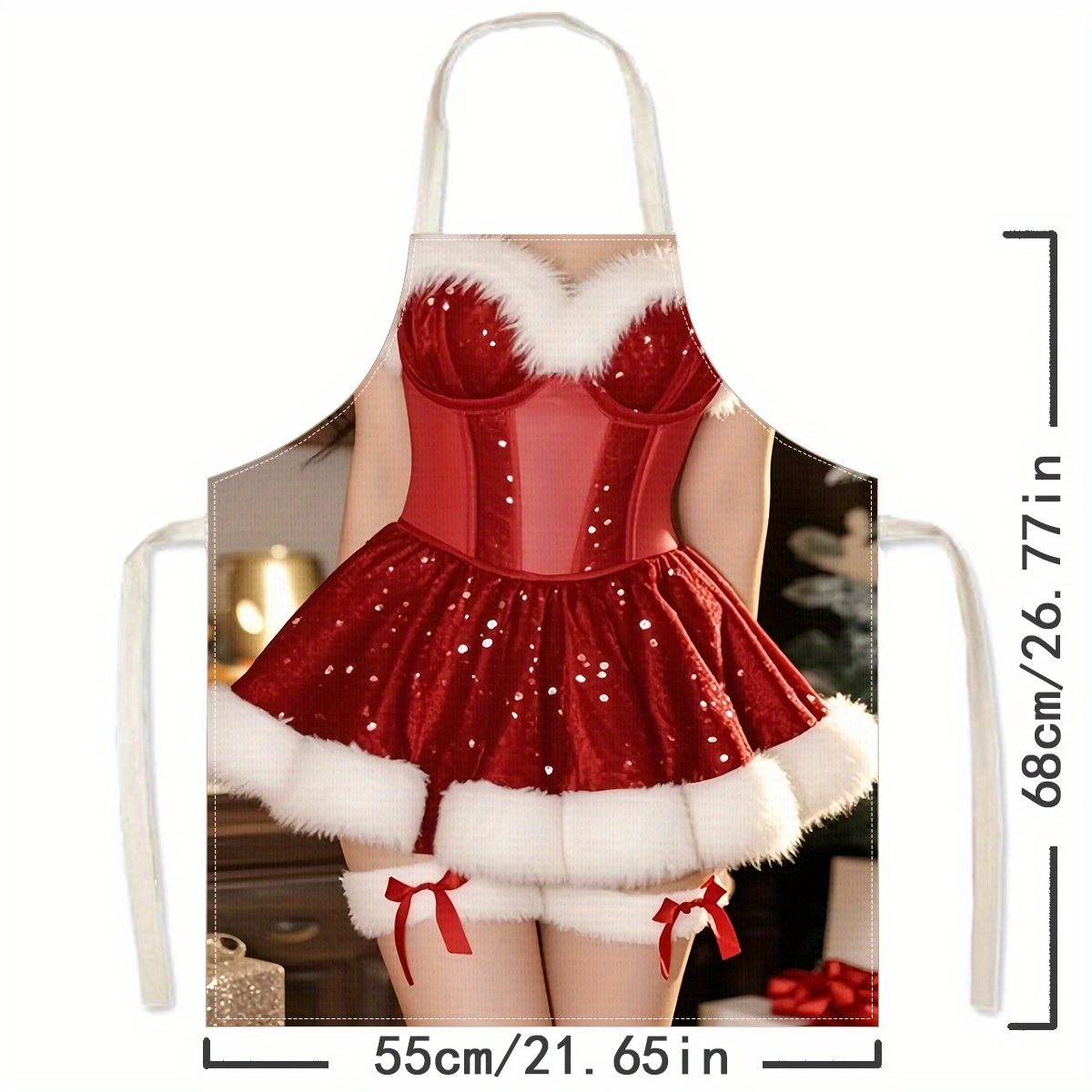 TEMU 1pc Christmas Fashion Printed Unisex Cooking Kitchen Apron, Durable And Easy To Clean, Baking, Home Apron, Accessory, Holiday Gift
