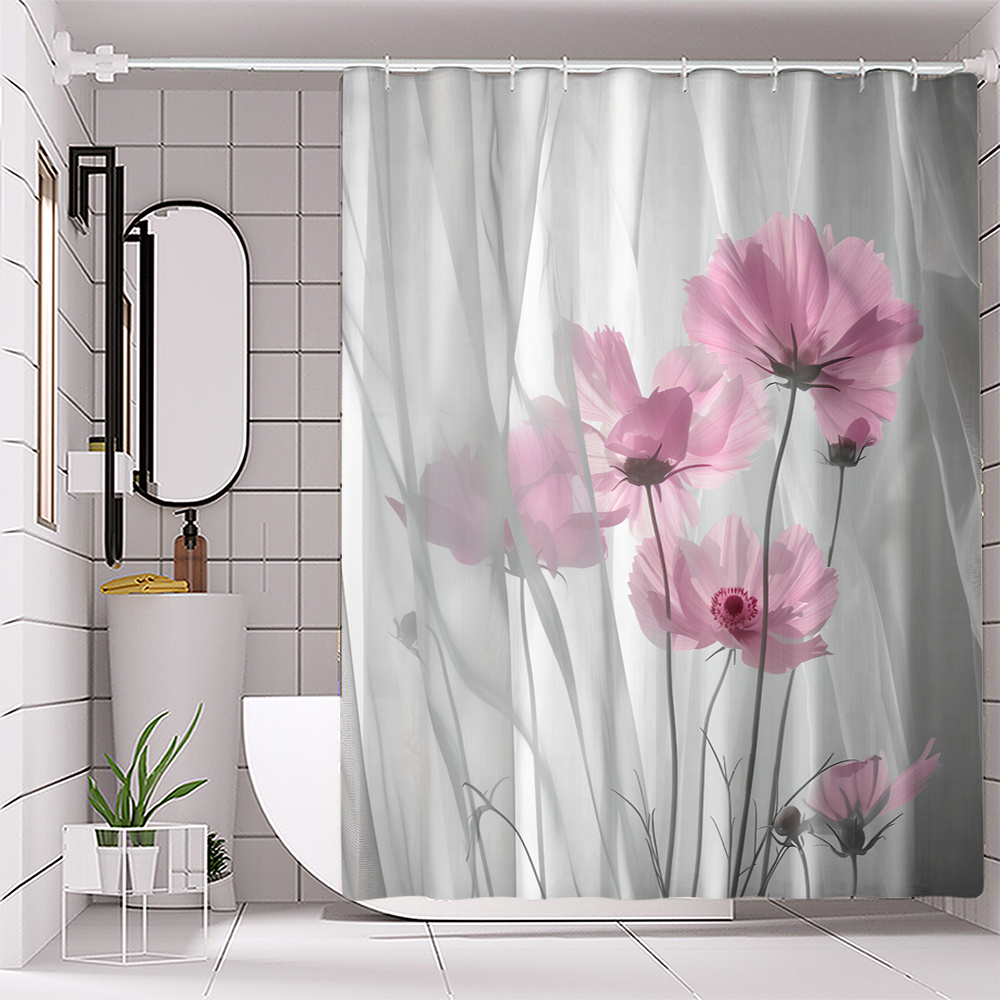 

1pc Bathroom Curtain Digital Printing Polyester Waterproof Shower Curtain No Punching Bathroom Curtain