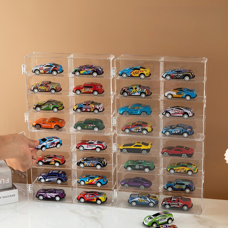 Image of 4pcs Acrylic Display Storage Box | Alloy Model Car Display Cabinet 1/ 64 Scale Transparent Display Rack With Acrylic Collectible Toy Shelves | To 32 Collectible Toy Cars