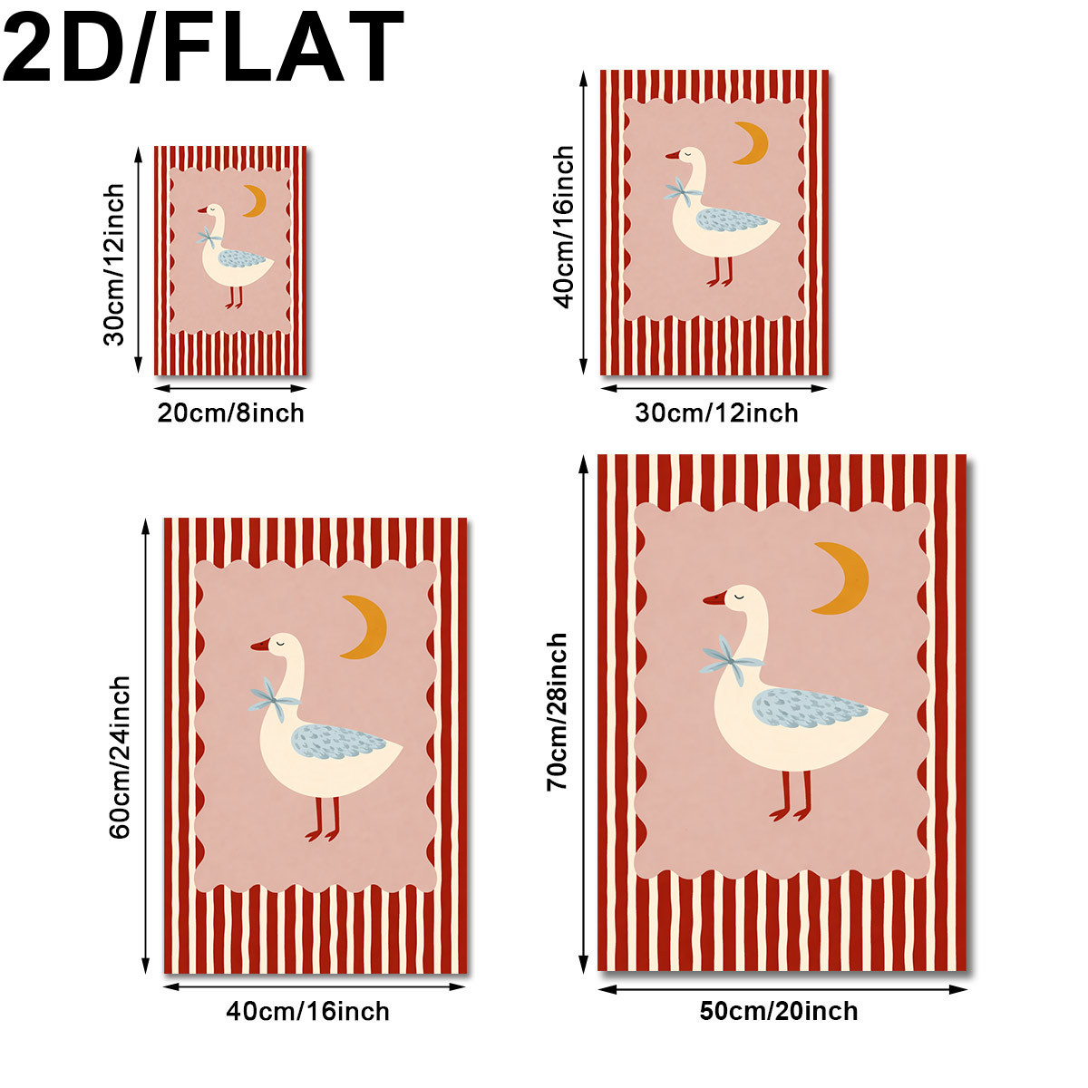 TEMU 2D Plat, 2D Plat, Een Enkel Stuk Frameloos Canvas Kunstwerk met een Schattige Gans en de , Ideaal voor Kinderkamerdecoratie. Deze Moderne