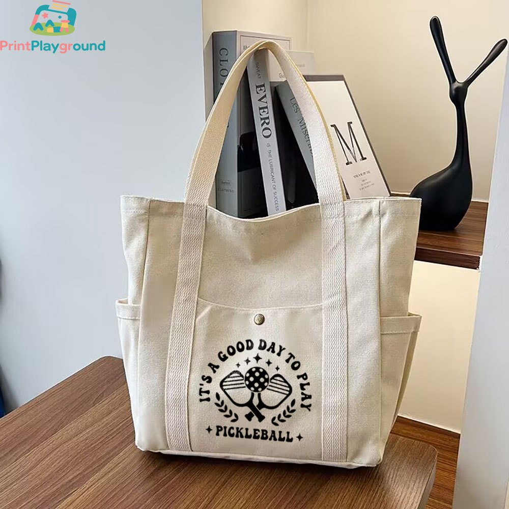 Women s Stylish Pickleball Tote Bag   s   to Play Graphic & Paddle Print - Durable Zipper Closure, & Black Casual Sports Bag for Gym, Beach, Daily Use - Hand Washable Polyester Lining, Sturdy Construction, Women