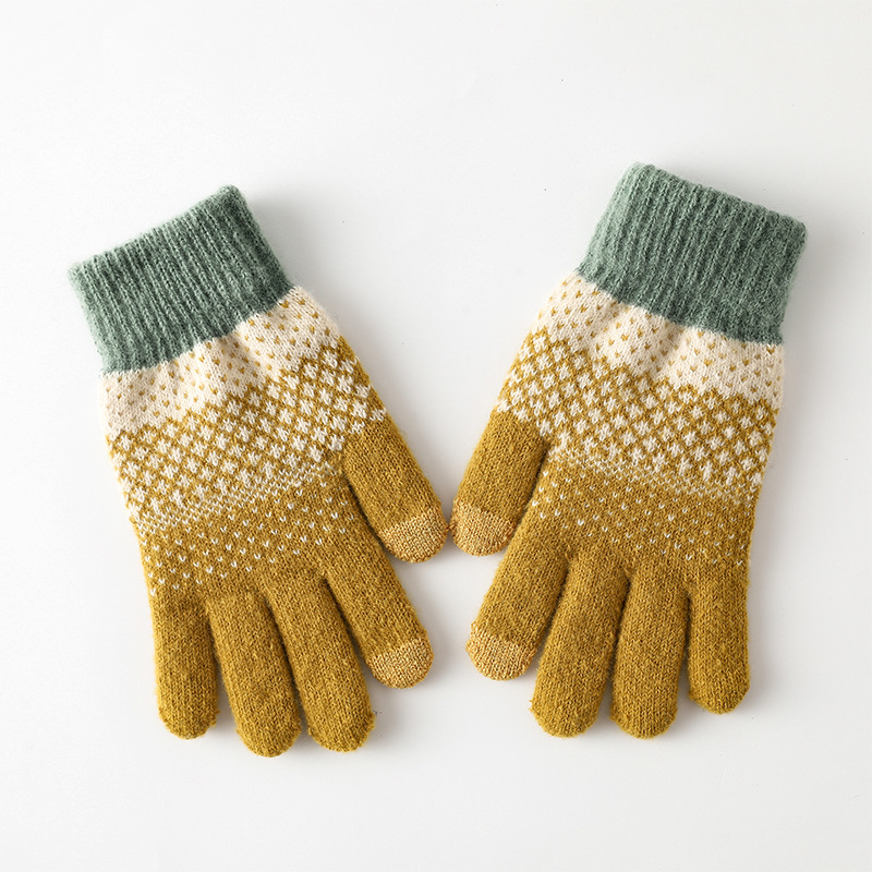 TEMU Autumn/winter Women's Warm Vintage Jacquard Fingerless Gloves With Contrast Cuffs And Lining, Thermal Gloves