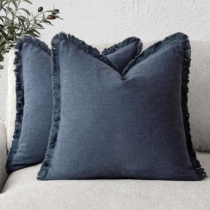 TEMU 2 Pack Fiber Boho Fringe Pillow Covers - Solid Color Tassel Cushion Cases Suitable For Sofa, Bed, Farmhouse Decor, Zipper Closure & Machine