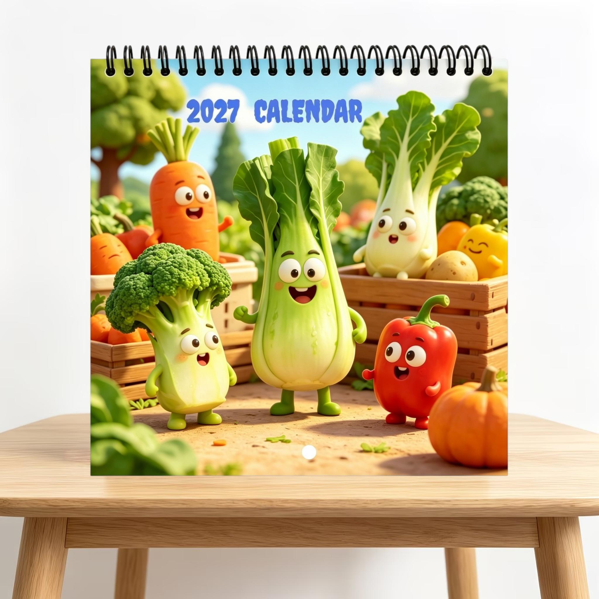 TEMU 2027 Vegetable-themed Wall Calendar With Monthly Planner - 8.2x8.2 Inch Suitable For Decor, Thick Paper Date Calendar Book, Vibrant Vegetable