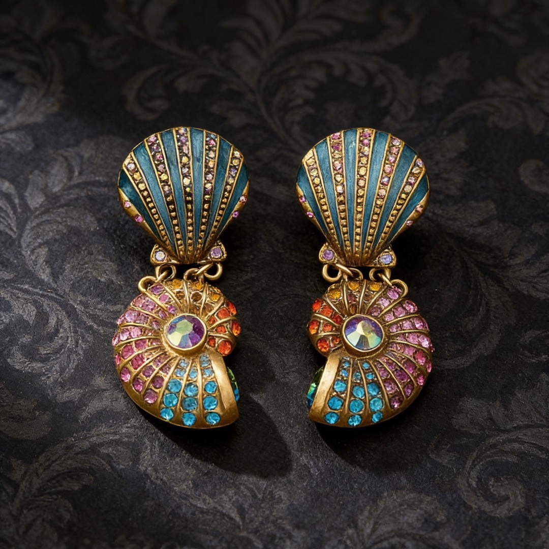 Women's Vintage Marine-Themed Enamel Stud Earrings