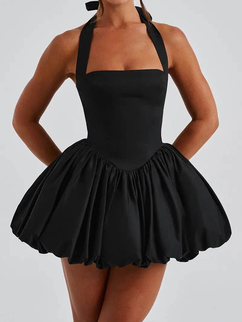 s y2k halter neck backless mini dress red ruffle hem pleated - Temu s y2k halter neck backless mini dress red ruffle hem pleated - Temu