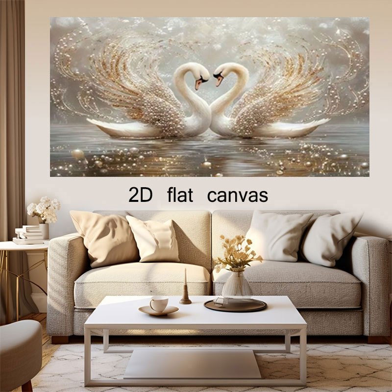 TEMU A Frameless 2d Flat Canvas Featuring An Elegant Swan With Golden And White Glitter, Making It A Decor Gift Perfect For Decorating Bedrooms Or