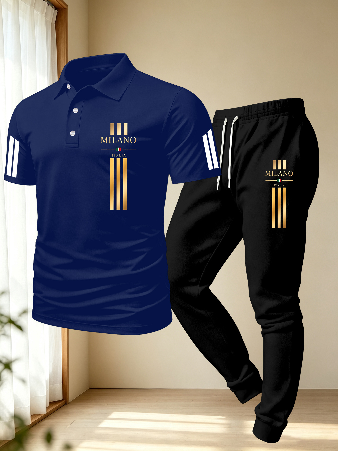 Conjunto de Calças Polo Minimalista Casual Masculino 7