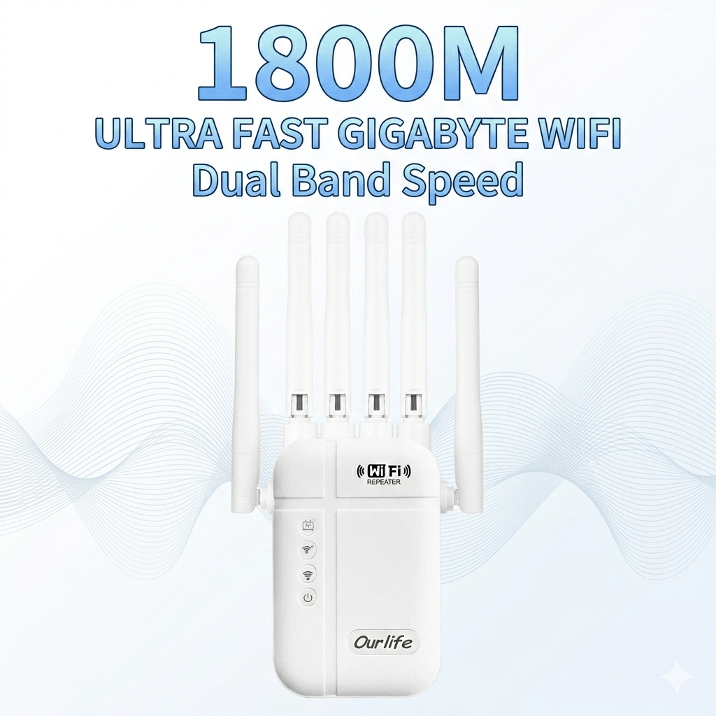 TEMU 2026 New Wifi Booster, 1800mbps, Suitable For Home 10000 And 50 Devices Signal Enhancement, Wifi 1 Click Setting, Signal Amplifier With Ethernet