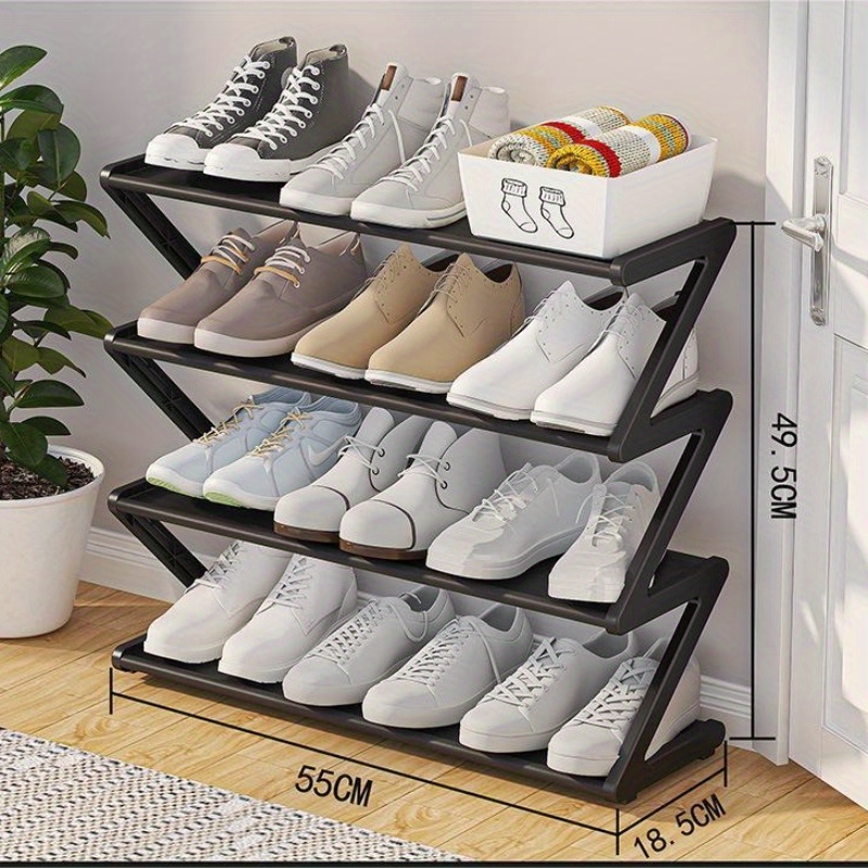 TEMU 1pc Plastic Material Large-capacity Non-woven Shoe Rack, And Foldable, Strong Load-bearing Capacity, Foyer Shoe Rack, Suitable For Shoe Storage