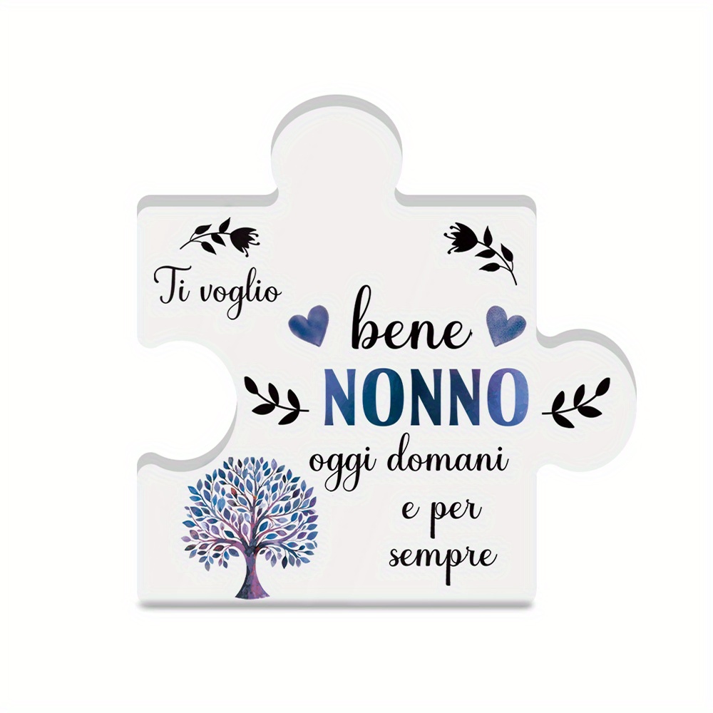 TEMU 2d Flat Putuo Decor 1pc Italian Puzzle Shaped Acrylic Sign Table Decor, Bene Oggi, Desktop Decoration Gift For Grandfather, Gift For Birthdays,