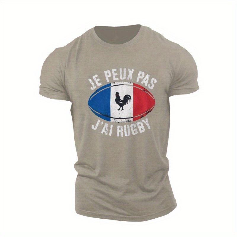 

T-Shirt Décontracté pour Homme à Manches Courtes avec Imprimé Rugby Français - Polyester Respirant, Col Rond, Tee-shirt d'Été