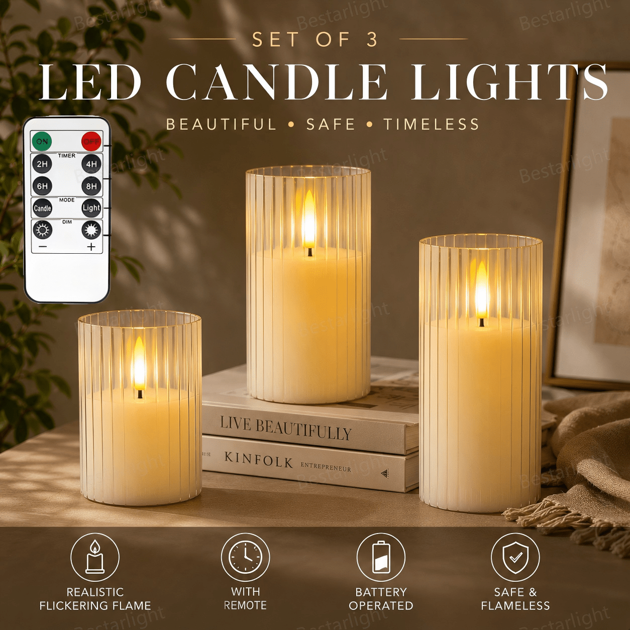 LED Flameless Candle, Acrylic Material, Battery Operated