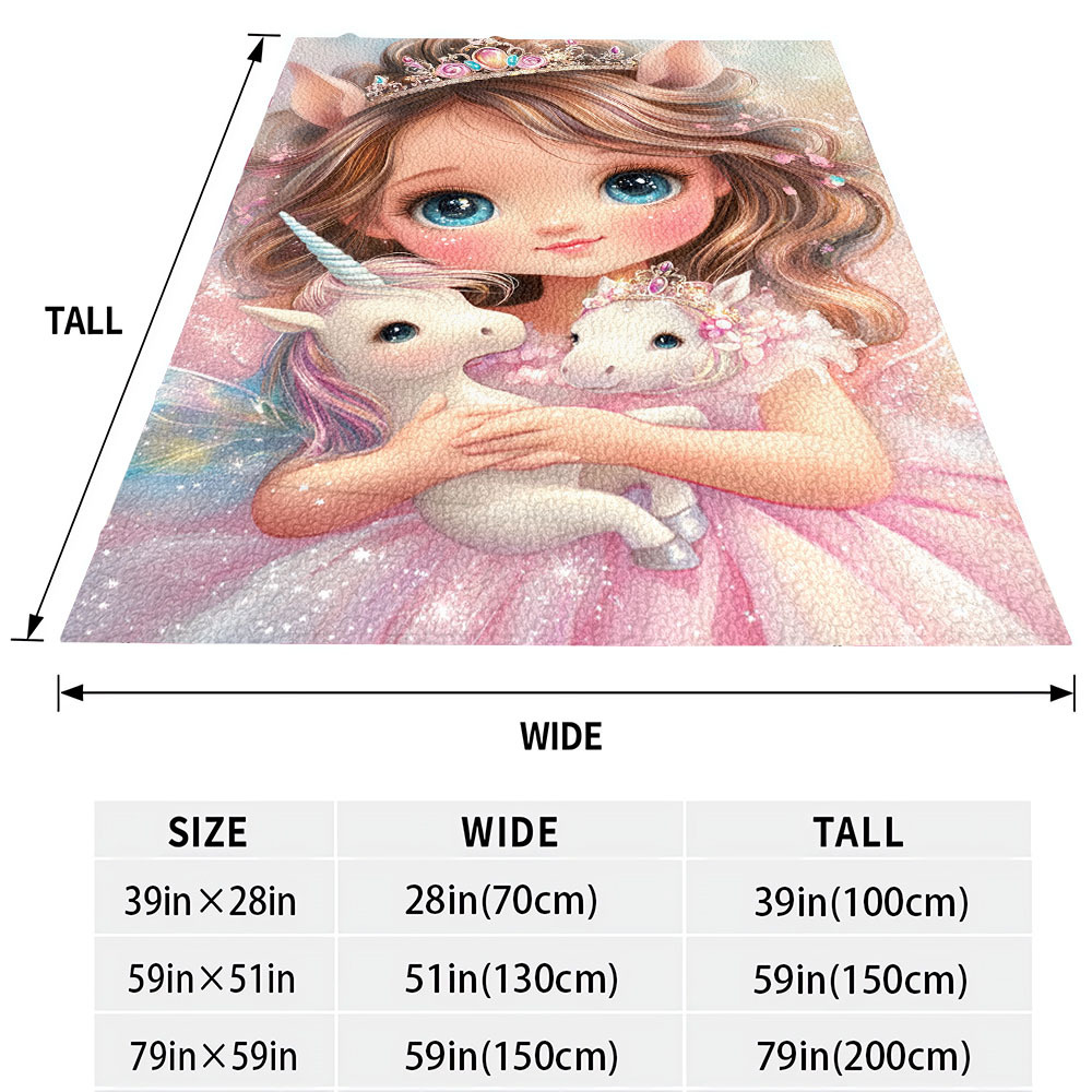 contemporary flannel throw blanket with   girl and   unicorns print hypoallergenic   multipurpose   polyester bedding with ideal for bed sofa camping for gifting details 2