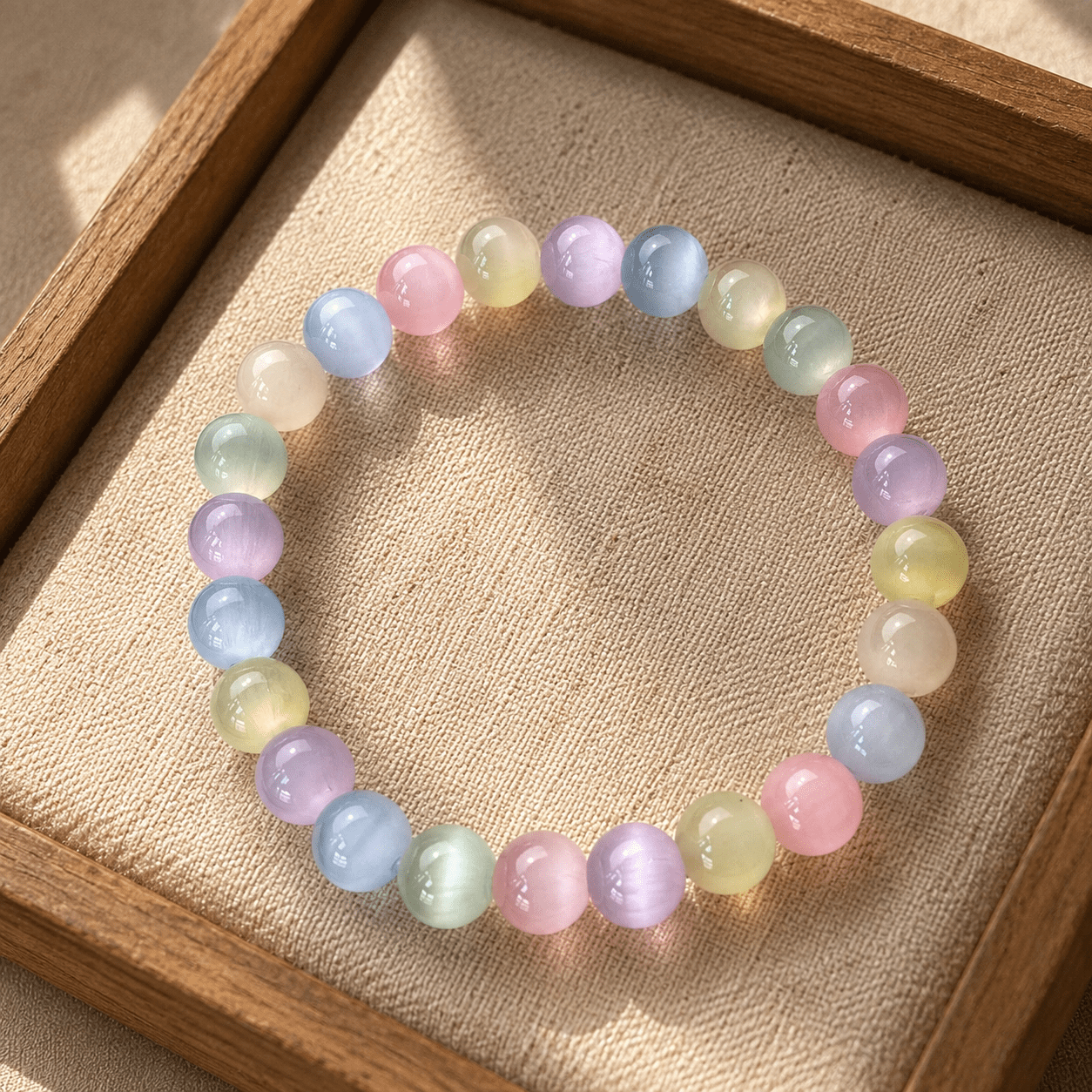 TEMU Colorful Cat Eye Stone Style Beaded Bracelet, Women's Stretch Round Bead Bracelet, 8mm Pastel Candy Color Bracelet, Daily Wear Jewelry Gift
