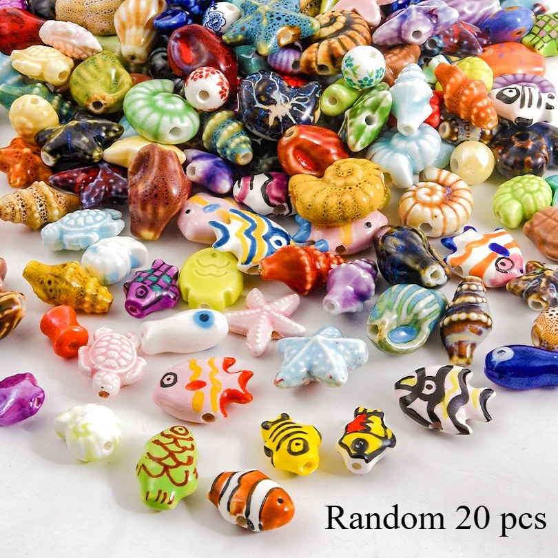 Image of 10/20/lot Random Colorful Hole 2mm Clownfish Turtle Star Conch Shell Ceramic Beads For Jewelry Bracelets Diy Crafts