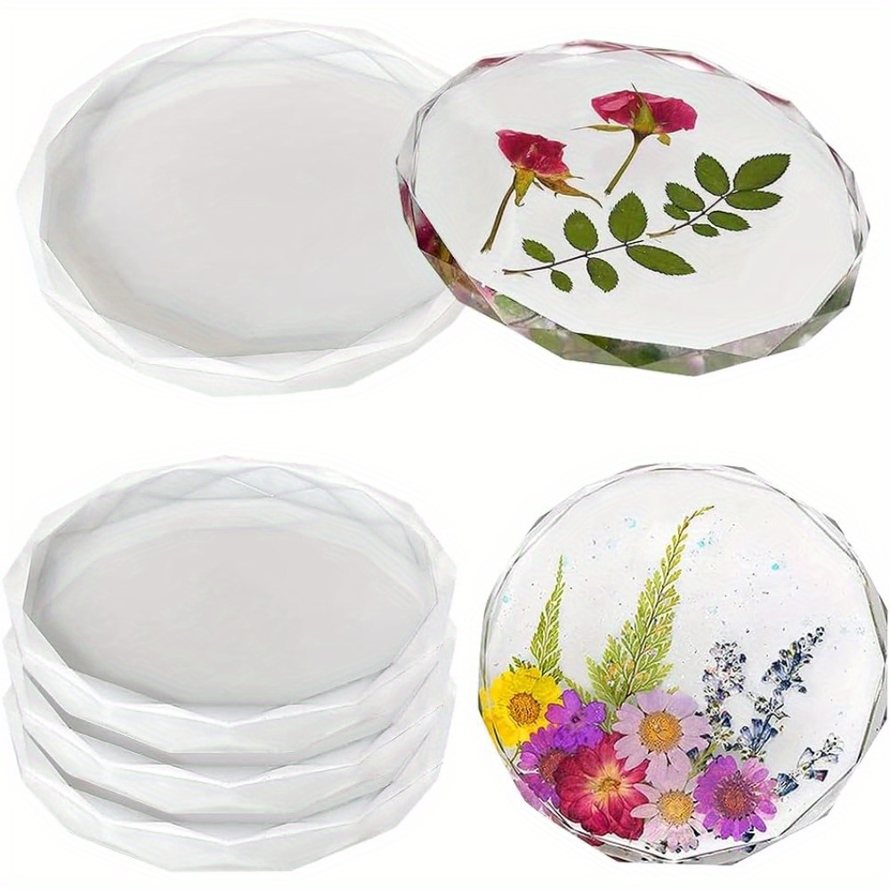 TEMU 4 Pack Coaster Molds - Crystal & Round Geode Silicone Molds For Epoxy Resin Casting