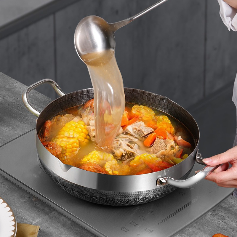 1pc stainless steel frying pan with lid 10 inch honeycomb non stick bottom induction compatible dual handles multi range cookware for hot pot and frying details 3