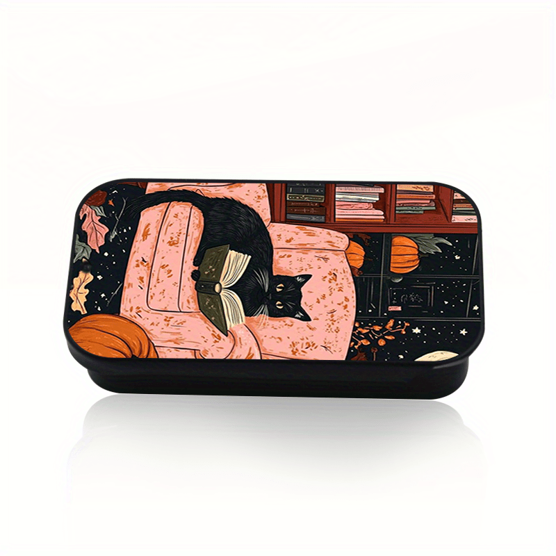 TEMU 1pc Boîte à en métal avec motif de sur une chaise rose, lecture, non incluses - Style rétro, convient pour ranger des /monnaie/petits objets,