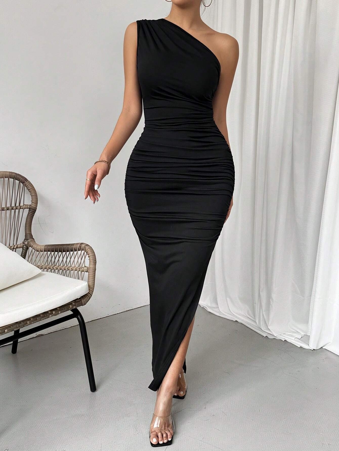 open lace back dress Baltic Born Womens Tatiana Velvet One Shoulder Maxi Dress | Cinnamon