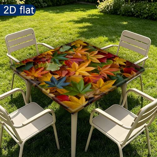 2d flat 1pc elastic tablecloth autumn leaf pattern polyester tablecloth vibrant nature polyester square tablecover for indoor outdoor patio picnic camping party banquet restaurant use