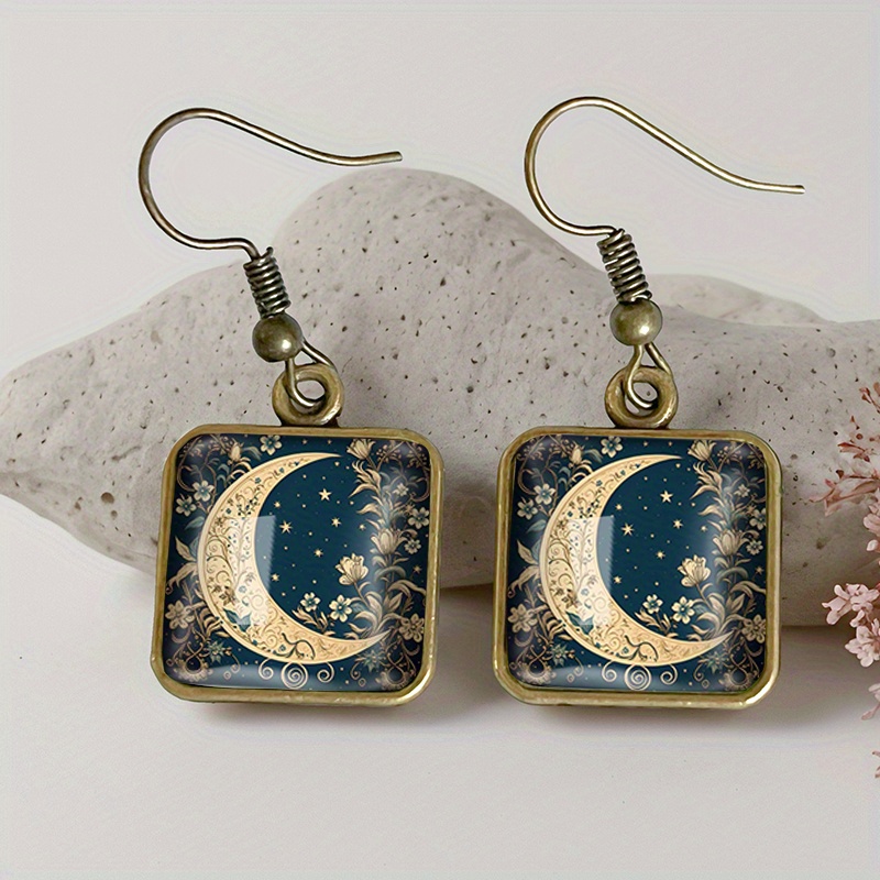 TEMU A Pair Of Vintage Glass Crescent-shaped Square Earrings, Handmade Jewelry, Perfect As A Gift For , Without Battery