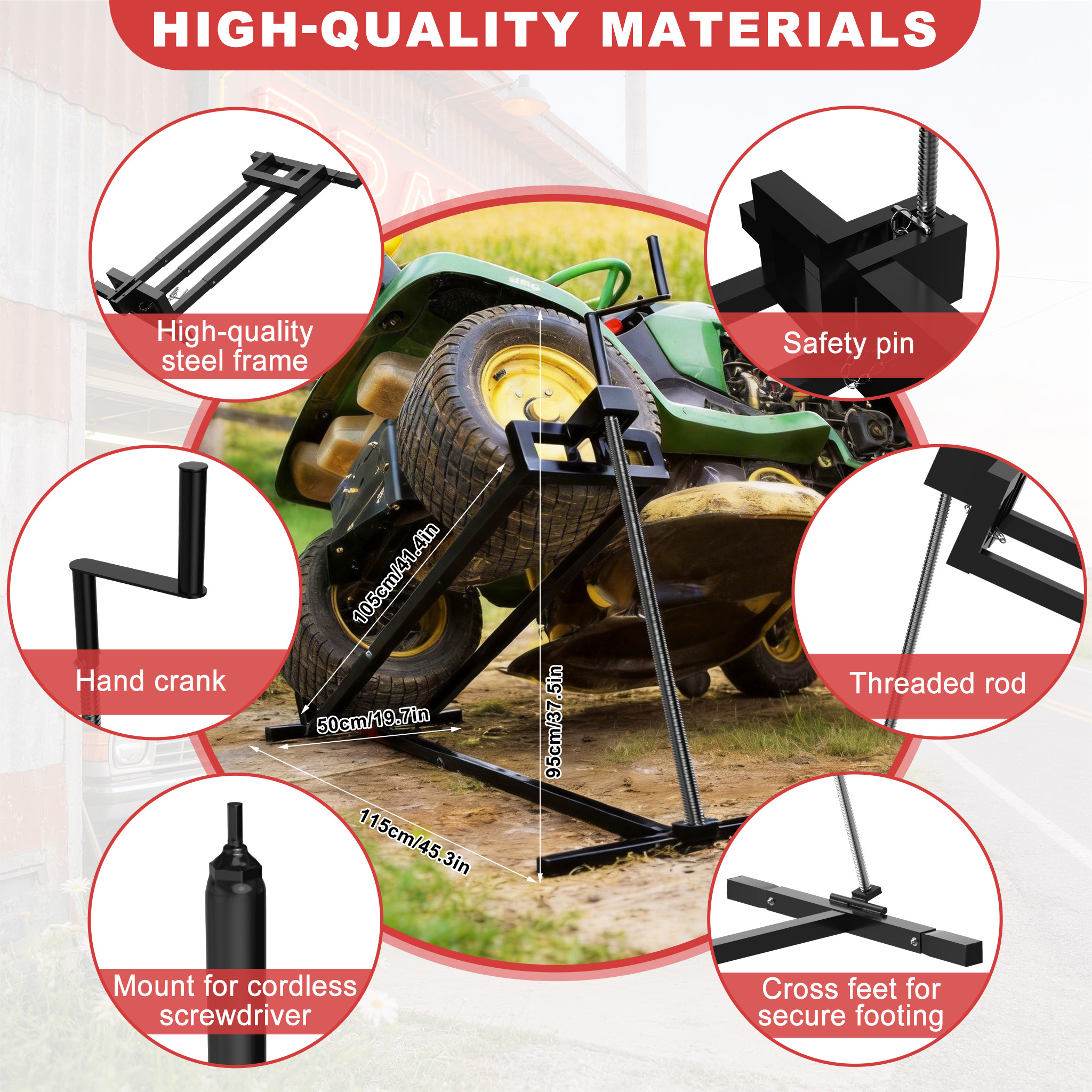 Image of Garden Folding Trailer Frame Lawn Tractor Lift 400 Kg Lifting Device For Ride-on Mowers, 45 Degree Tilt, Adjustable Mower Lift For Cleaning And Maintenance