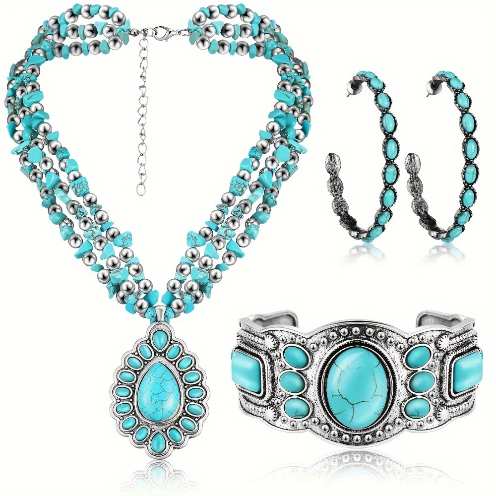 TEMU 3pcs Set Of Western-style Bohemian Style Jewelry For Men And Women, Long Choker Pendant, Layered Bracelet, Dangle Earrings