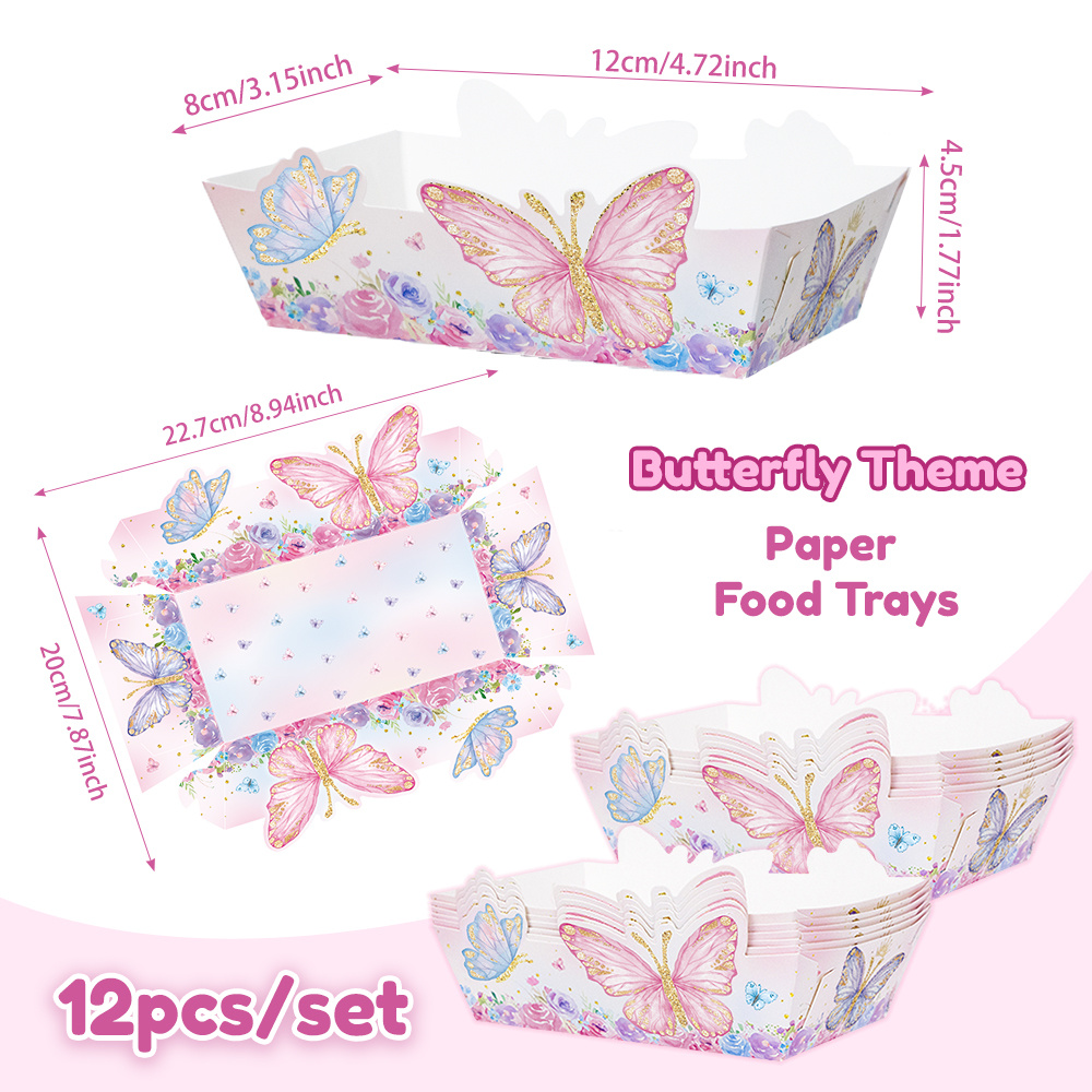 E-shop 6/12 Stück Elegantes Schmetterlingsmotiv Papier Tabletts – Ideal für Schmetterlingspartys, Hochzeiten, Geburtstage – Leichte Tragbare Snackboxen