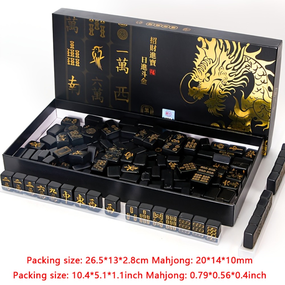 TEMU Gxf Black And Golden Mahjong Portable , Travel Pack 144pcs Of Mahjong, Includes 2 Dice/ 4 Mahjong Fixing Slots, As A Gift For , Travel