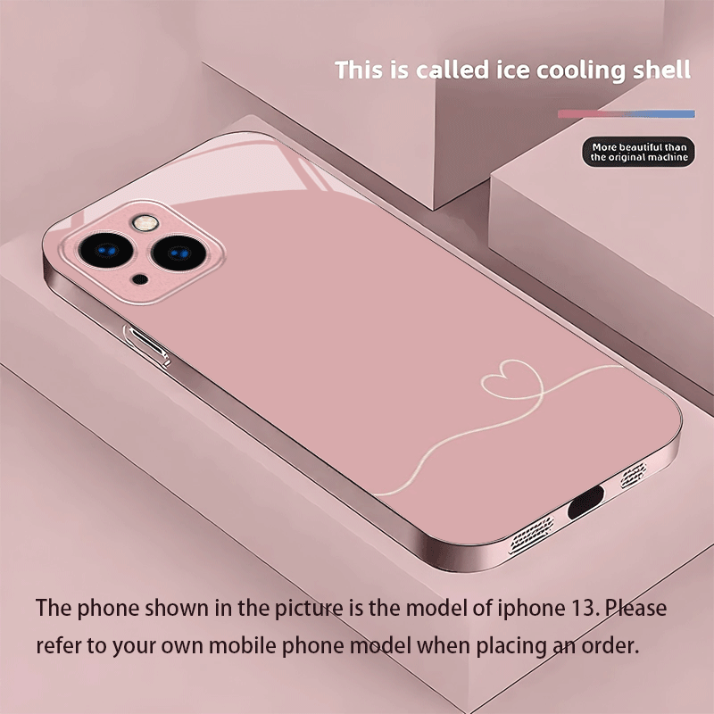 TEMU Phone Case - Foundation Line Love Heart New Metal Paint Tempered Glass Phone Case