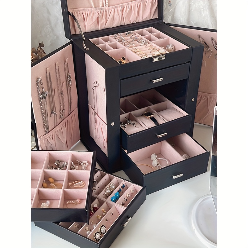 6 layer black   leather jewelry storage box with   removable drawers   elegant organizer for bracelets watches rings necklaces earrings jewelry box Product details 4