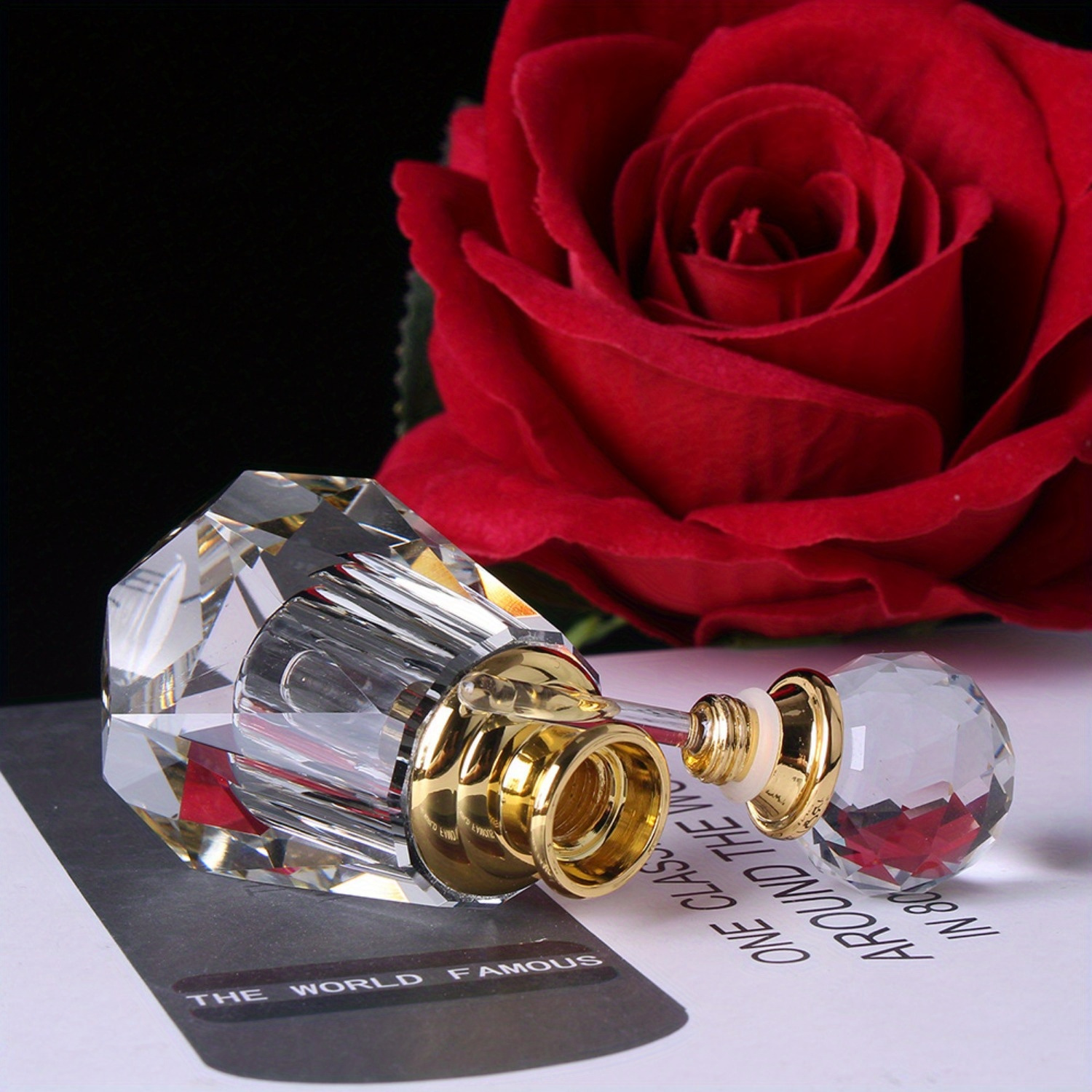 Image of 1ml Capacity Vintage Crystal Glass Perfume Decorative Bottle, Glass Applicator, No Pvc, Hand Wash , Square, Reusable Perfume Essential Oil Bottle, Living Room Car Perfume Dispenser