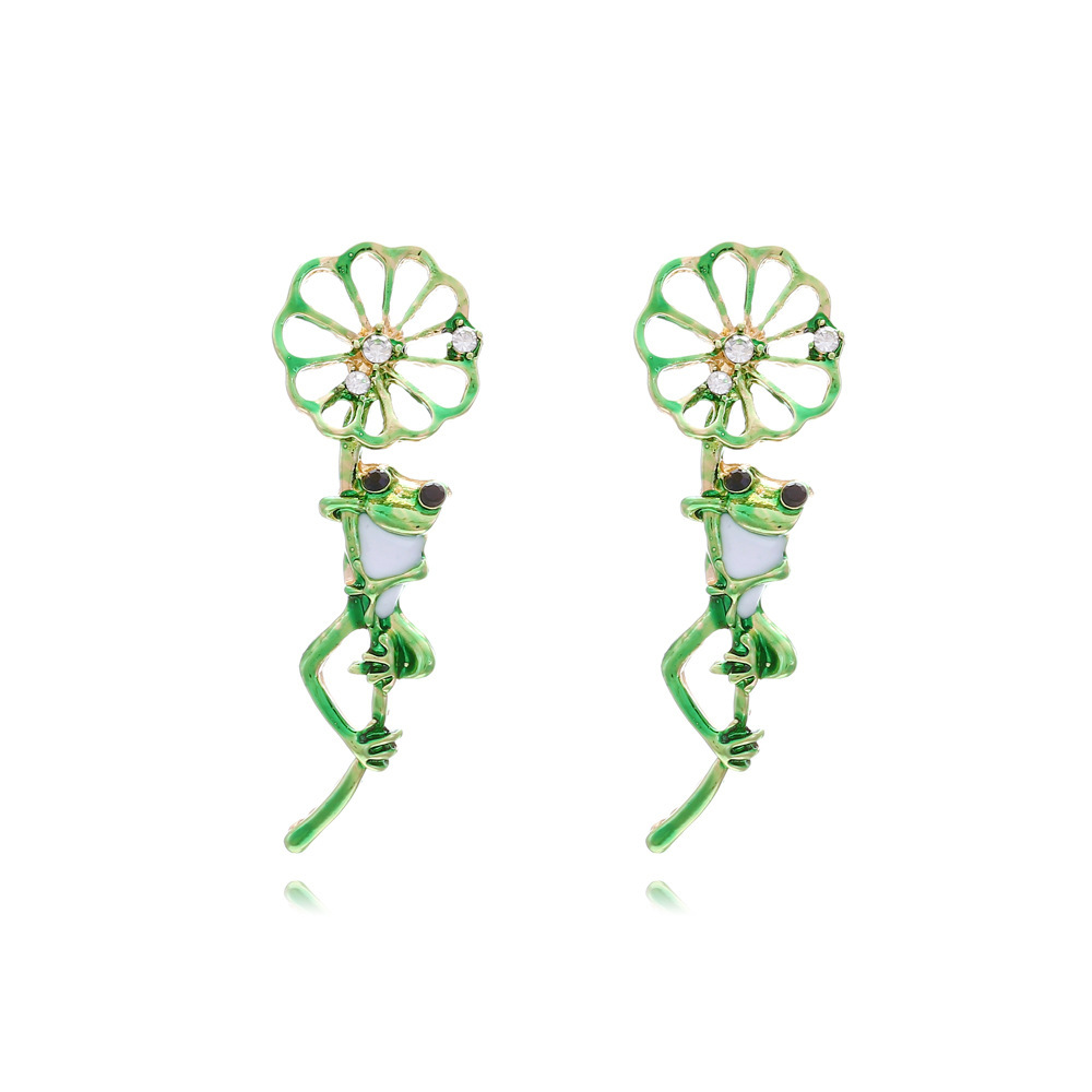 TEMU 2pcs Fun And Cute Alloy Oil Flower Frog Earrings