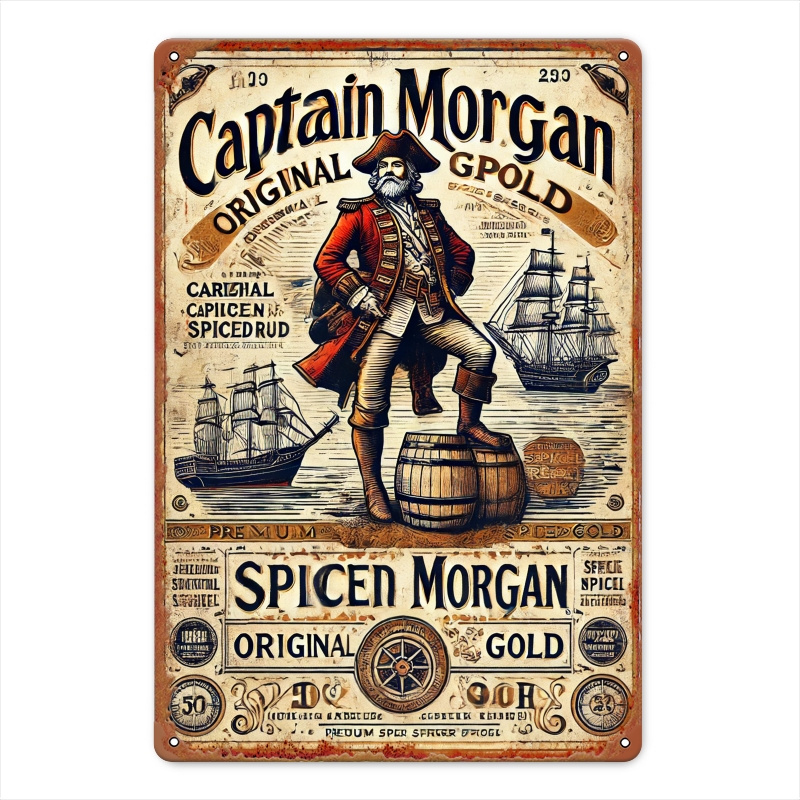 E-shop Captain für MORGAN's Rum Vintage Nautical Pirate Metallschild - Schweres Eisen Retro Wanddekoration für Zuhause, Höhle, Büro - Einfach zu