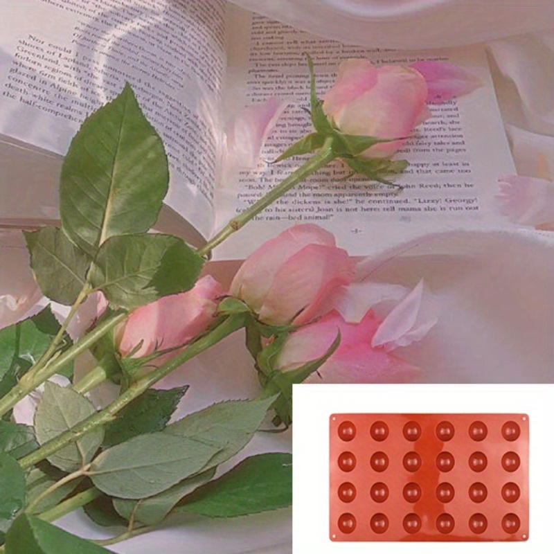 Image of 1pc 24 Cavities Silicone Molds - Mini Semi Sphere Round Dome Fondant Mold, Teacake Baking Pan For Cake Decoration, Chocolate Candy Gummy Mousse Jelly Pudding Ice Cube Tray Random