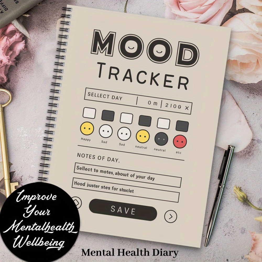 TEMU Aesthetic Mental Health Diary 1pc - A Mood Spiral Notebook Journal For Positive Mental Well-being, Daily Mental Diary With Prompts, Daily